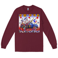 Burgundy Fourth Of July Truck American Flag Long Sleeve Tee - FaDigitalArtStudio
