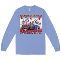 Colony Blue Fourth Of July Truck American Flag Long Sleeve Tee - FaDigitalArtStudio