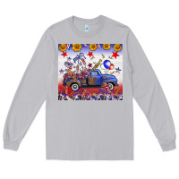 Moon Dust Fourth Of July Truck American Flag Long Sleeve Tee - FaDigitalArtStudio