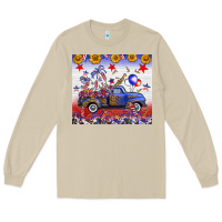 Mushroom Fourth Of July Truck American Flag Long Sleeve Tee - FaDigitalArtStudio