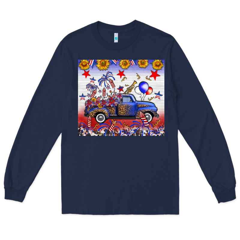 Fourth Of July Truck American Flag Long Sleeve Tee by FaDigitalArtStudio | Teevron