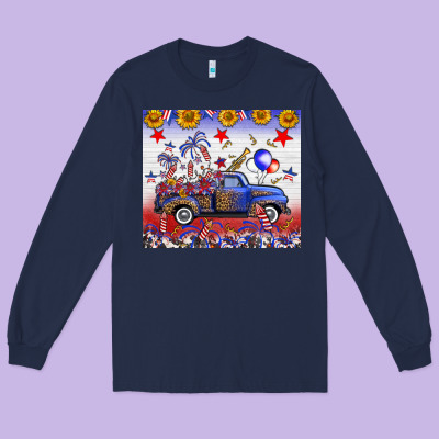 Fourth Of July Truck American Flag Long Sleeve Tee Designed By Fadigitalartstudio