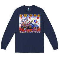Navy Fourth Of July Truck American Flag Long Sleeve Tee - FaDigitalArtStudio