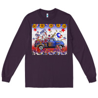 Plum Fourth Of July Truck American Flag Long Sleeve Tee - FaDigitalArtStudio