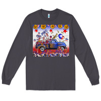 Smoke Fourth Of July Truck American Flag Long Sleeve Tee - FaDigitalArtStudio
