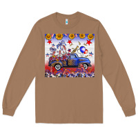 Toasted Coconut Fourth Of July Truck American Flag Long Sleeve Tee - FaDigitalArtStudio