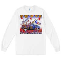 White Fourth Of July Truck American Flag Long Sleeve Tee - FaDigitalArtStudio
