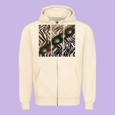 Zebra Gemstone Leather Zipper Hoodie Designed By Barkaloodesign