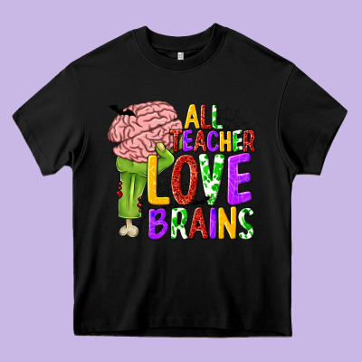 All Teacher Love Brains Heavy Core Tee Designed By Texasbilliewilder