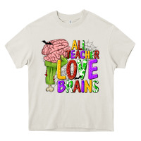 Cream All Teacher Love Brains Heavy Core Tee - texasbilliewilder