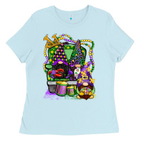 Baby Blue mardi gras gnomies truck Ladies Tee - CowGirlArtShop