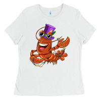 White mardi gras crawfish Ladies Tee - CowGirlArtShop
