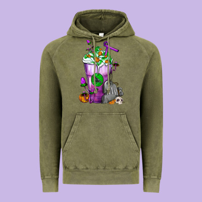 Halloween Cold Drink Frappe With Tombstone Vintage Hoodie Designed By Fadigitalartstudio