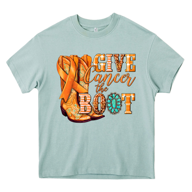 Give Cancer The Boot Kidney Cancer Orange Ribbon Heavy Core Tee by NancyCooperArtShop | Teevron