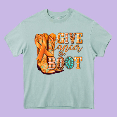 Give Cancer The Boot Kidney Cancer Orange Ribbon Heavy Core Tee Designed By Nancycooperartshop