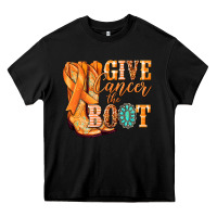 Black Give Cancer the boot Kidney Cancer orange ribbon Heavy Core Tee - NancyCooperArtShop