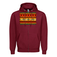 Burgundy bullskull thunderbird aztec pattern warm colors Zipper Hoodie - BarkalooDesign