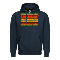 Navy bullskull thunderbird aztec pattern warm colors Zipper Hoodie - BarkalooDesign