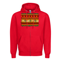 Red bullskull thunderbird aztec pattern warm colors Zipper Hoodie - BarkalooDesign