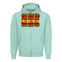 Seafoam bullskull thunderbird aztec pattern warm colors Zipper Hoodie - BarkalooDesign