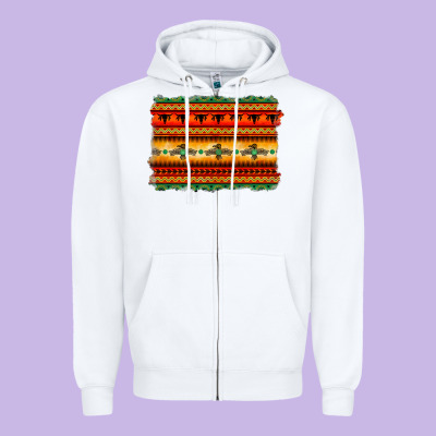 Bullskull Thunderbird Aztec Pattern Warm Colors Zipper Hoodie Designed By Barkaloodesign