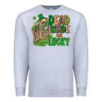 Heather Grey dead inside but lucky  with skeleton Premium Sweatshirt - AdoDesignShop
