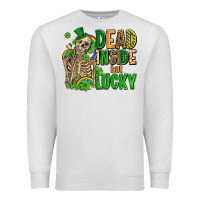 Oatmeal Heather dead inside but lucky  with skeleton Premium Sweatshirt - AdoDesignShop