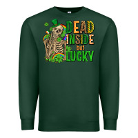 Sports Green dead inside but lucky  with skeleton Premium Sweatshirt - AdoDesignShop