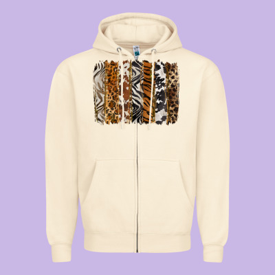 Western Animal Patterns Brushstoke Zipper Hoodie Designed By Barkaloodesign