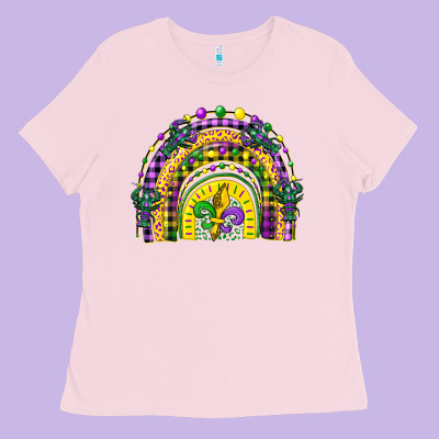 Mardi Gras Rainbow And Fleur De Lis Ladies Tee Designed By Cowgirlartshop