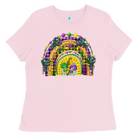 Bubblegum Pink mardi gras rainbow and fleur de lis Ladies Tee - CowGirlArtShop