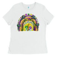 White mardi gras rainbow and fleur de lis Ladies Tee - CowGirlArtShop