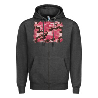 Charcoal Heather pink camouflage background Zipper Hoodie - BarkalooDesign
