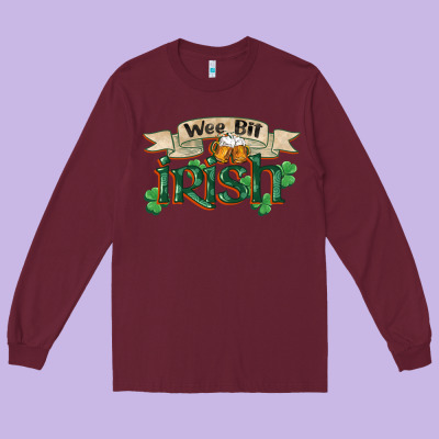 Wee Bit Irish St Patricks Day Long Sleeve Tee Designed By Fadigitalartstudio