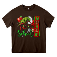 Chocolate Brown Christmas Character Nurse Heavy Core Tee - NancyCooperArtShop