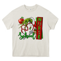Cream Christmas Character Nurse Heavy Core Tee - NancyCooperArtShop