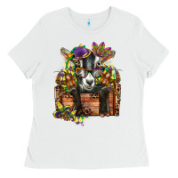 White mardi gras goat Ladies Tee - CowGirlArtShop