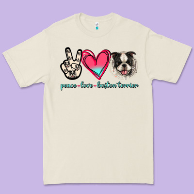 Peace Love Boston Terrier Premium Tee Designed By Jasminsmagicworld