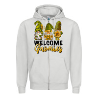 Dove Grey welcome gnomies sunflowers Zipper Hoodie - BarkalooDesign
