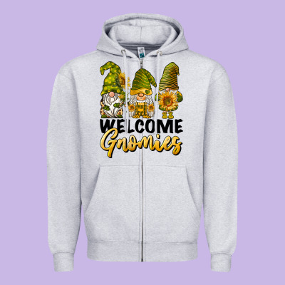 Welcome Gnomies Sunflowers Zipper Hoodie Designed By Barkaloodesign