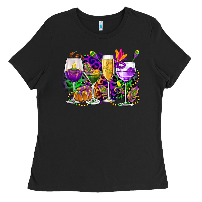 Mardi Gras Wine Glasses Cowgirl Ladies Tee by CowGirlArtShop | Teevron