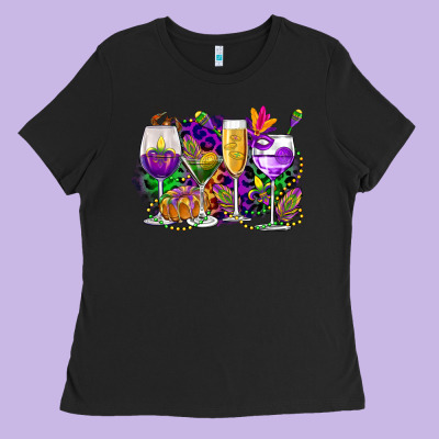 Mardi Gras Wine Glasses Cowgirl Ladies Tee Designed By Cowgirlartshop