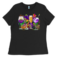 Black mardi gras wine glasses cowgirl Ladies Tee - CowGirlArtShop
