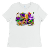 White mardi gras wine glasses cowgirl Ladies Tee - CowGirlArtShop