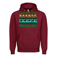 Burgundy turquoise horse and bullskull aztec  pattern Zipper Hoodie - BarkalooDesign