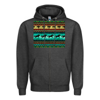 Charcoal Heather turquoise horse and bullskull aztec  pattern Zipper Hoodie - BarkalooDesign