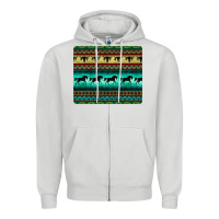 Dove Grey turquoise horse and bullskull aztec  pattern Zipper Hoodie - BarkalooDesign
