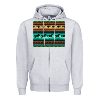 Heather Grey turquoise horse and bullskull aztec  pattern Zipper Hoodie - BarkalooDesign