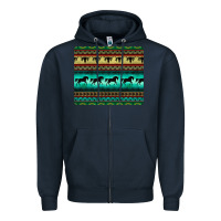 Navy turquoise horse and bullskull aztec  pattern Zipper Hoodie - BarkalooDesign