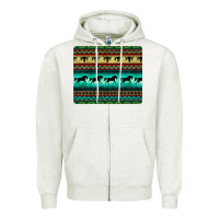 Oatmeal Heather turquoise horse and bullskull aztec  pattern Zipper Hoodie - BarkalooDesign